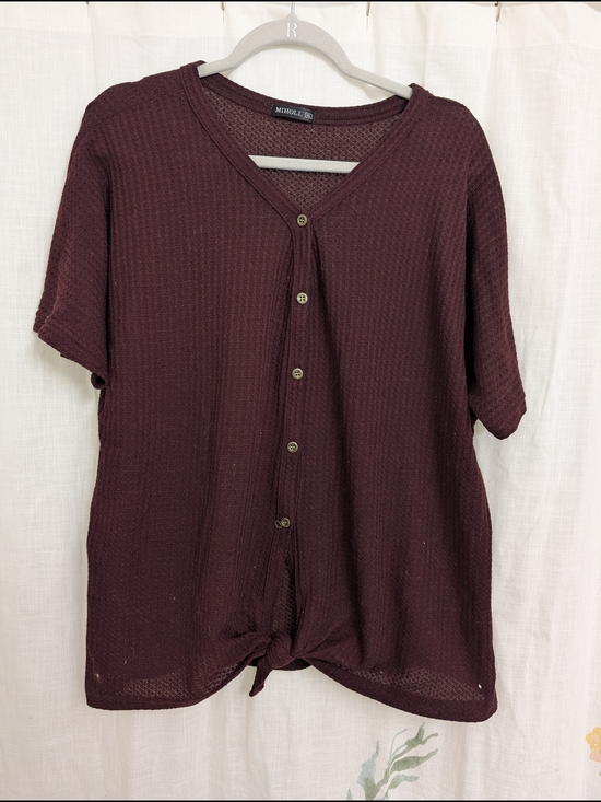 MIHOLL Tops - Miholl Burgundy Waffle Knit Button Front Top XL